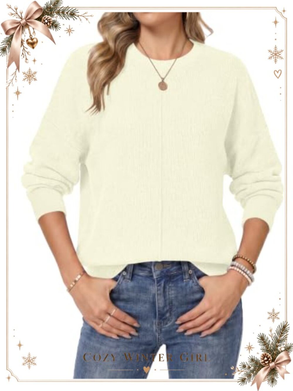 Women's Crewneck Knit Sweater Long Sleeve Loose Pullover Top
